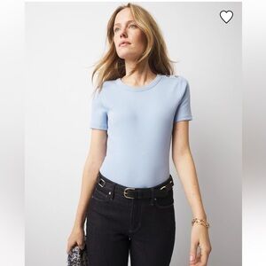 WHBM Ribbed Stretch Button Shoulder Tee